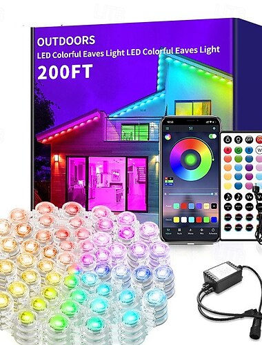  Permanente Außenbeleuchtung, smarte RGB-Dachrinnenbeleuchtung mit App- und Fernbedienungssteuerung, zeitgesteuerte Musiksynchronisation, wasserdichte LED-Dachrinnenbeleuchtung (IP67), geeignet für Partys, Halloween, Weihnachten, Dachterrassen und Gärten.