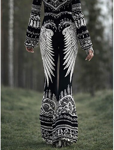  Dame Leggings Ferie Årgang Etnisk stil Lang Høy Midje Grafisk Abstrakt 3D-utskrift Komfort Hurtigtørkende Pusteevne Elastisk Daglig Feriereise Gate Svart Grå Sommer Vår Slank Fasong