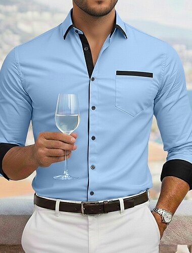  Herren Hemd Kleidhemd Durchgeknöpft Hemd Bügelfreies Hemd Knopfhemd Farbblock Lässig Täglich Hellblau Weiß Wein Kaki Langarm Umlegekragen Frühling Frühling & Herbst Bekleidung Patchwork
