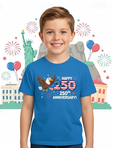  Jungen 3D Grafik Eule 250-jähriges Jubiläum T-Shirt Kurzarm 3D-Druck Sommer Frühling Sport Mode Streetwear Kinder 4-12 Jahre Rundhalsausschnitt Lässig Täglich Outdoor Normale Passform