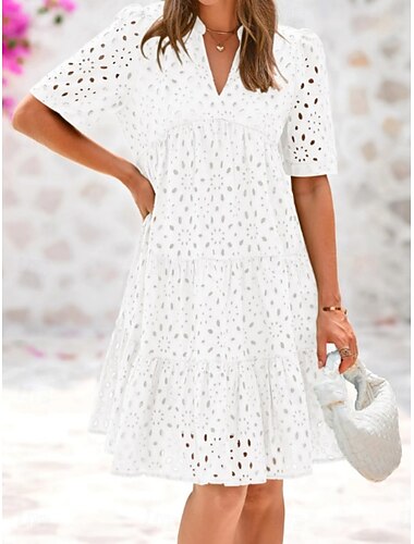  Damen Minikleid A Linie Kleid Sommerkleid Lässig Täglich Normale Passform Einfach Kurzarm V Ausschnitt Blau Schwarz Weiß Rosa Sommer Frühling