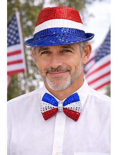  250° anniversario USA Cappello Panama Papillon Cappello a cilindro Zio Sam Innovativo Patriotico Paillettes Adulti Unisex Giorno dell'Indipendenza / 4 Luglio 4 Luglio Feste Parata Vestirsi
