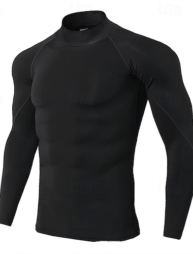  Homens Cor Sólida Camiseta de Corrida Camisetas Compressão Primavera Outono Manga Longa Compressão Pavio Humido Treino de Ginástica Treinamento Ativo Exercício Preto Branco Verde Roupa de esporte