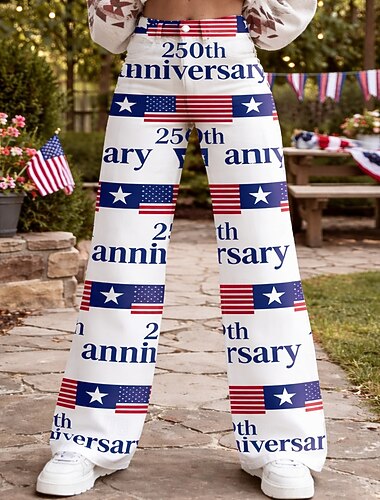  الذكرى السنوية الـ 250 للولايات المتحدة الأمريكية عتيق / معتق السبعينات بنطلون بنطلون واسع الساق ستايل هبي ديسكو عالي الخصر ملابس تنكرية نسائي حفلة تنكرية 4 يوليو يوم الاستقلال للبالغين بنطلونات