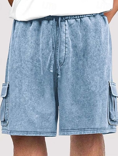  Homens Bermuda Cargo Shorts de verão Shorts casuais Shorts com lavagem ácida Com Cordão Cintura elástica Bolso multi Tecido Conforto Respirável Comprimento do joelho Diário Férias Feriado Moda Retro