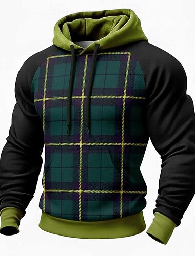  Homens Geométrica Xadrez Moletom Moda Diário Manga Longa Gola Redonda Casa Streetwear Festa Azul Marron Verde Com Cordão Outono Inverno Designer S M L XL XXL XXL