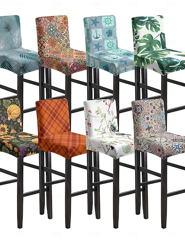  1/2/4/6 stk. stretchtrykkede barkrakktrekk med lav rygg til stoler, til hjemme- og hotellspisestue