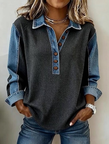  Dámské Tunika Vinobraní stylové Dlouhý rukáv Běžné topy Černá Tmavě šedá Léto Jaro