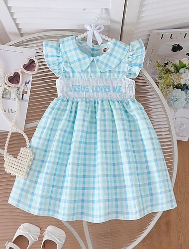  Tyttöjen 3D Skottiruutukuvio Juhlamekko Hihaton Kesä Pyhäpäivä Vapaa-aika Taapero 1-5 vuotta Rento mekko Polvipituinen Loose Fit