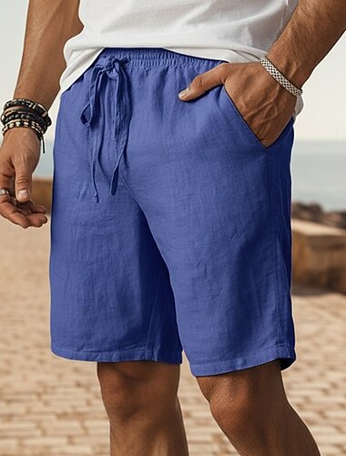  Herren Shorts Leinenshorts Sommershorts Strandshorts Baggy-Shorts Kordelzug Elastischer Bund Gerader Schnitt Einfach Einheitliche Farbe Komfort Atmungsaktiv Knielang Täglich Outdoor Streetwear Urlaub