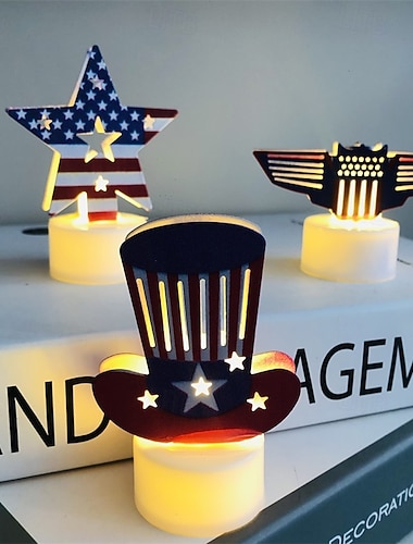  3 stk. lyslykter til 250-årsjubileet for uavhengighetsdagen i USA, femkantede stjernehatter, lyslenker til fly, dekorasjoner til uavhengighetsdagen/minnedagen, borddekorasjoner