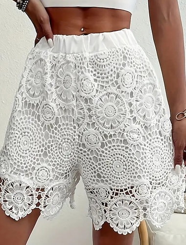  Dame Shorts Sommershorts Strandshorts Ferie Mote Fritid hverdag Kort Medium Midje Blonde Elastisk midje Komfort Myk Pustende Uelastisk Gateklær Strand Ferie Hvit Sommer Vår Normal