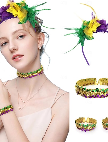  Karneval 2026 Rio Karneval Samba Tilbehør Mardi Gras Kostyme Tilbehørsett Kvinne Fjær Blomst Fascinator Hodebånd Brasil Festivalopplevelse Kostyme