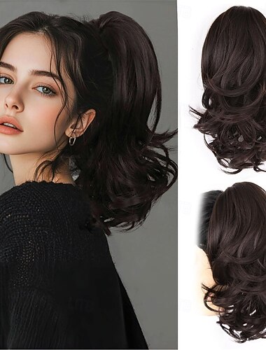  Clip-in-Pferdeschwanz für Damen – 35 cm lange, lockige Pferdeschwanzverlängerung, gewellte Pferdeschwanz-Haarverlängerungen, synthetische Haarverlängerungen, natürliche Haarteile für Damen
