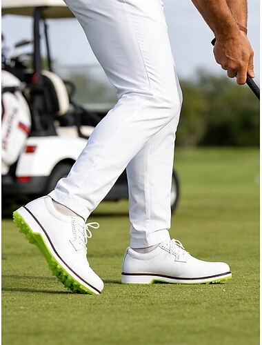  férfi fehér golfcipő, lélegző hálós felsőrésszel, ütéscsillapító talppal, klasszikus sportos stílus golfozóknak és szabadtéri tevékenységekhez