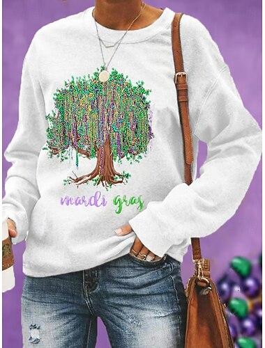  Dames Trui-sweatshirt Afdrukken Grafisch Klassiek Casual Lange mouw Strakke ronde hals Normale tops Feestavondkleding Feestoutfits Zwart Wit Paars Lente Herfst