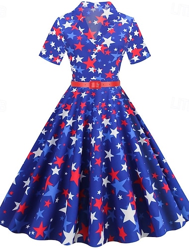 250. rocznica USA Lata 50. Retro / vintage Południe Sukienka Sukienka huśtawka Rozkloszowana sukienka Krótkie rękawy Krój A Strój na bal maskowy Damskie 4 lipca Dzień Niepodległości Dla dorosłych