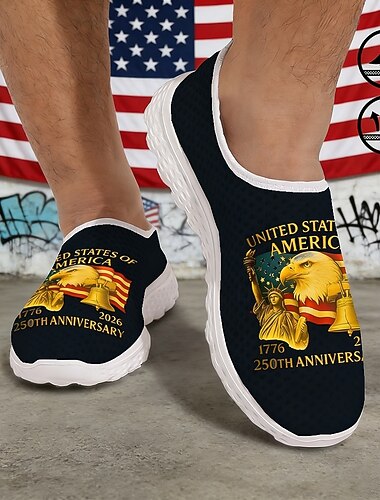  أحذية رياضية وطنية مميزة للرجال بمناسبة الذكرى الـ250 للولايات المتحدة - أحذية خفيفة الوزن وقابلة للتنفس برباط، مطبوعة بعلم أمريكا للسير، والمواكب، والأزياء اليومية