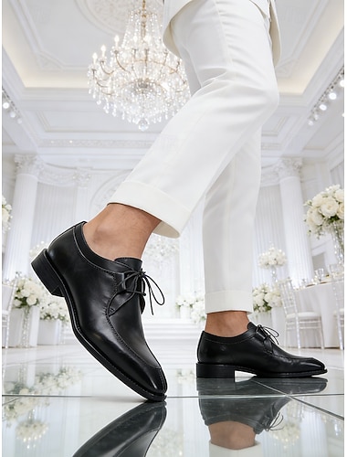  Herresko i svart skinn – førsteklasses design med glatt finish, perfekt for bryllup og formelle sammenkomster