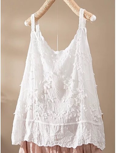  Damskie Bluzka Bluzki koronkowe Top z ramiączkami Koronka Haft Oczko Kwiaty Równina Elegancki Klasyczny Nowoczesny Bez rękawów Półgolf Zwykłe topy Codzienny Święto Wyjściowe Biały Rumiany r