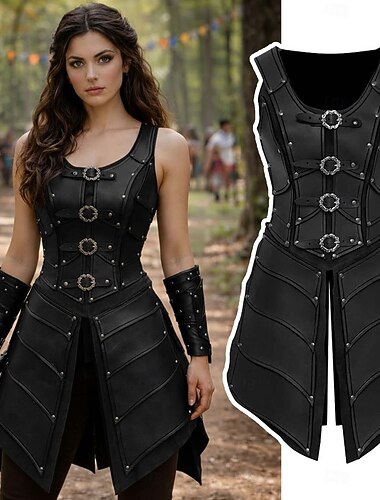  Středověké Renesanční Šaty Zbraně a výzbroj Kamizelka Válečník Shieldmaiden Barbar Maškarní kostým Dámské Viking Fantazie předvečer Všech svatých Karneval Výkon LARP Ren Faire Dospělé Šaty