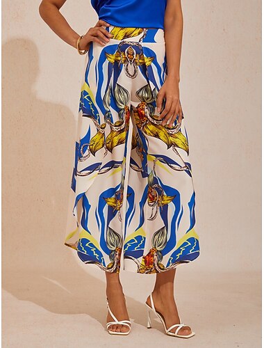  Ozeanblaue Orchideenfarbene, seidig-satinierte Hose mit weitem Bein