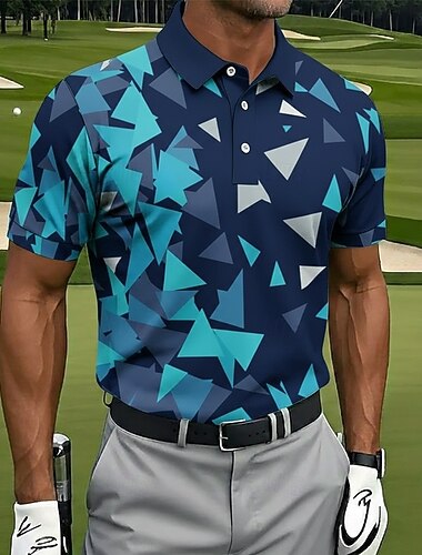  Men's Geometic Golf Sports Polo Shirts Short Sleeve Polo Shirts Collared Shirts Casual Athleisure Buttons Summer Spring Blue White Green