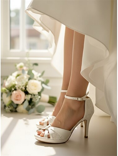  Elegante roze satijnen peep toe sandalen met hoge hak voor dames, met enkelbandje en kanten inleg – sierlijke schoenen voor bruiloften en formele evenementen