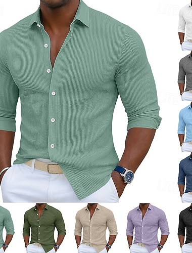  Herren Hemd Cordhemd Knopfhemd Schwarz Weiß Marineblau Blau Purpur Langarm Einfach Umlegekragen Outdoor Urlaub Button-Down Bekleidung Baumwolle Mode Streetwear Klassisch Lässig