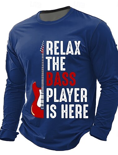  Détendez-vous, le bassiste est là ! T-shirt à manches longues bleu marine pour homme, avec une basse électrique rouge. Tailles : S, M, L, XL, XXL, XXXL.