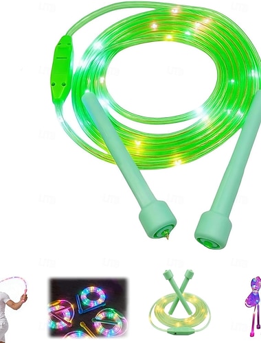  Corde à sauter lumineuse LED pour enfants, longueur ajustable, en PVC anti-nœuds, colorée et lumineuse, idéale pour le fitness en intérieur et en extérieur, les soirées et les fêtes.
