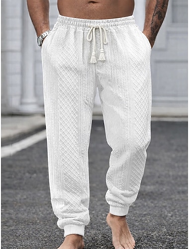  Herren Jogginghose Jogger Hose Freizeithose strukturierte Hose Kordelzug Elastischer Bund Strukturiert Einfach Komfort Atmungsaktiv Volle Länge Täglich Outdoor Ferien Urlaub Lässig Schwarz Weiß