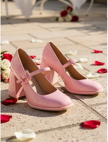  Roze Mary Jane pumps voor dames met blokhak – retro vintage stijl uit de jaren 50, comfortabele pumps met ronde neus voor bruiloften, formele gelegenheden en feestjes