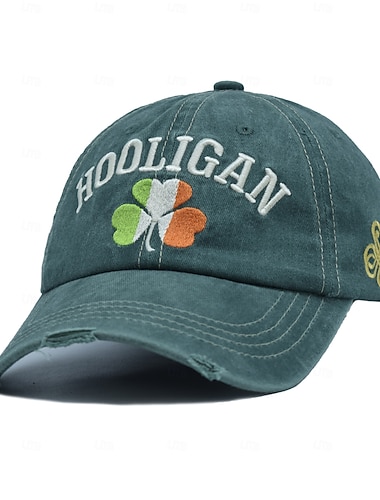  St. Patrick's Day Hooligan-Mütze mit Stickerei, irisches Kleeblatt-Motiv, verstellbare Sportmütze mit irischem Symbol für Damen und Herren