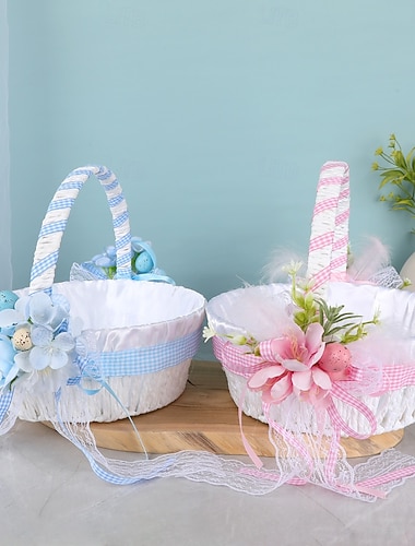  Koszyk wielkanocny, wyjście na zewnątrz, kosz do przechowywania owoców i przekąsek, piankowe jajko zmartwychwstania, dekoracja, kosz ze sztucznymi kwiatami