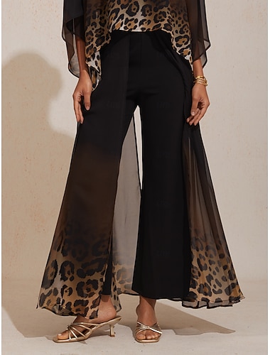  Šifónové pletené kalhoty s leopardím potiskem a širokými nohavicemi, prázdninový párty