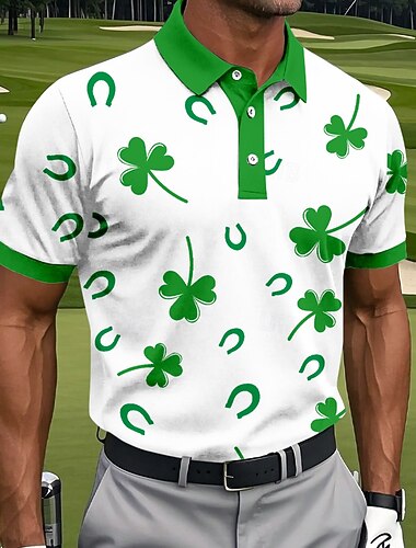  Camisas Polo Masculinas de Chá de São Patrício com Trevo Camisas de Golfe Camisas Polo de Esportes Camisas Polo de Manga Curta Camisas de Gola Roupas Casuais Athleisure Vestuário Diario Fantasia