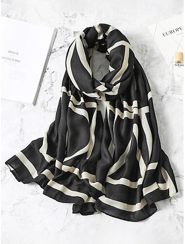 Elegante geometrische sjaal voor dames van polyester, chique zwart-bruine omslagdoek voor woon-werkverkeer en dagelijks gebruik, zachte, lichtgewicht en modieuze omslagdoek voor op kantoor en op reis, veelzijdig accessoire voor alle seizoenen.