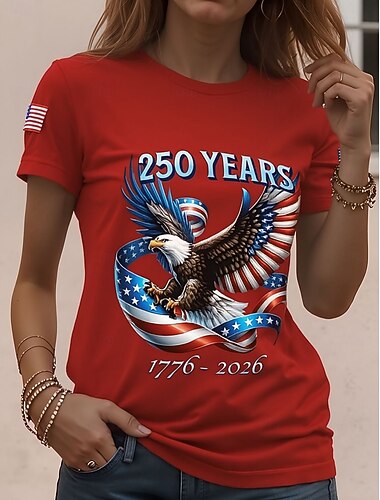  Giorno dell'Indipendenza Anniversario Americano Patriottico Maglietta da Donna Grafica Bandiera Nazionale Vintage Elegante Classica Maniche Corte Girocollo Collo Rotondo Stampa Quotidiana Weekend