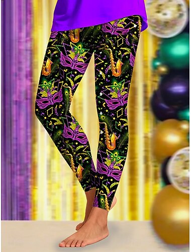  Dames Leggings Actief Vakantie Modieus Volledige lengte Hoge taillePantsCarnaval Grafisch Abstract Afdrukken Hoge snede Comfort Voor buiten Comfortabel Rekbaar Festival Zwart Wit Paars Zomer Lente