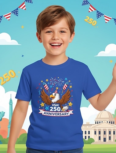  Giorno dell'Indipendenza americana Ragazzi 3D Grafico 250° anniversario Maglietta Manica Corta Stampa 3D Estate Primavera Sport Moda Streetwear Bambini 4-12 Anni Girocollo Casuale Quotidiano