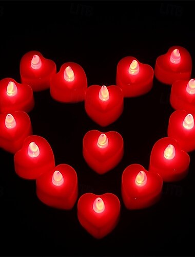  חבילה של 24 נרות לד בצורת לב, נרות אהבה מהבהבים ללא להבה להצעת נישואין, חתונה, יום האהבה, יום נישואין, חג ההודיה