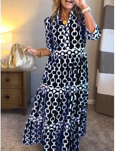  Mulheres Vestido Longo Vestido A Line Férias Casual Ao ar livre Para Noite Normal Gráfico Manga Longa Aberto para a Lateral Azul Preto Vermelho Roxo Verão Primavera Outono