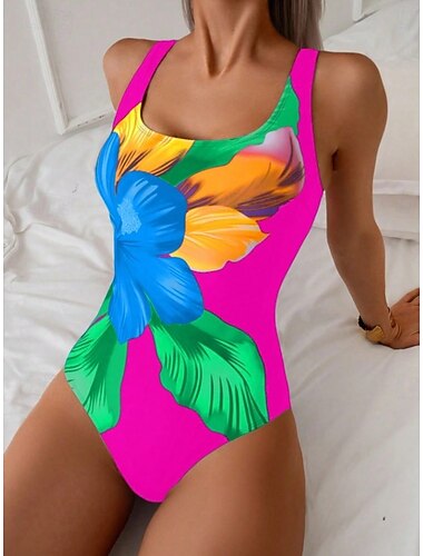  Dames Zwemkleding Een stukje Onderbroeken Zwempak Strand Kleding Zomer Bloemig Grafisch U-hals Mouwloos Badpakken