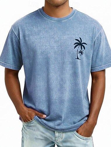  Homme Cocotier T-shirt Manche Courte T-shirt Lavage à l'acide Col ras du cou Chemise Vintage Rétro Occasionnel Plage Voyage Bleu Violet Gris Été Printemps Vêtement Tenue M L XL 2XL 3XL