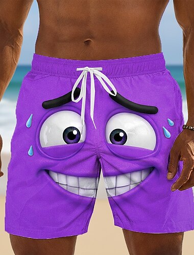  Herre 3D Print 3D-tegneseriefigur Kjapt ansikt Badeshorts Surfeshorts Medium Midje Hawaiisk Morsom Strandferie Sidelommer Mesh fôr Elastisk snøring i midjen Designer Klær