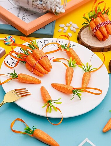  Enfeites Suspensos de Cenoura de Páscoa para Cesta de Páscoa - 12 Pçs Carrotas de Espuma Premium Glitter Artificial para Decoração de Páscoa
