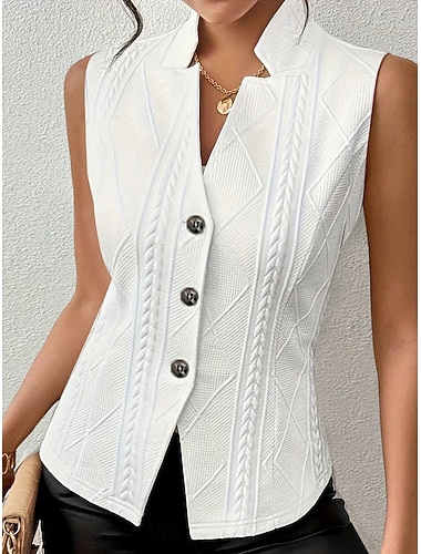  Damen Weste Bequem Jacquard Knöpfe Mode Lässig Einfarbig Party Straße Alltagskleidung Ausgehen Regulär V Ausschnitt Schlank Ärmellos Oberbekleidung Hellrosa Schwarz Weiß Sommer Frühling