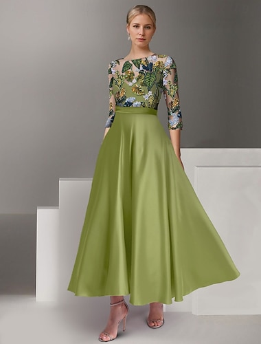  Linea ad A Lunghezza alla caviglia Perline ricamate Abito Formale Abito da madre della sposa Abiti da Cocktail Abito da Sera Da principessa Abito formale Elegante Monocolore Spacco Alto Mezza Manica