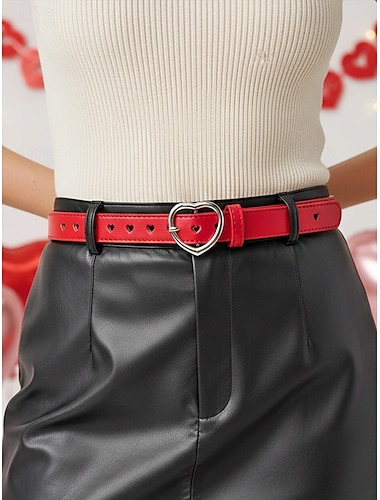 Justerbart belte med hjerteformet spenne for kvinner, imitert skinn, i flere farger, perfekt som valentinsgaver og daglig bruk.